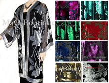 Kimono Jacket Silk Burnout Velvet Long Silver Black No Fringe Maya Matazaro