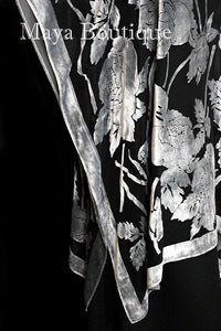 Caftan Dress Kimono Silk Burnout Velvet Silver Black Maya Matazaro