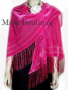 Pink Triangle Shawl Wrap Scarf Burnout Velvet With Fringe Maya Matazaro