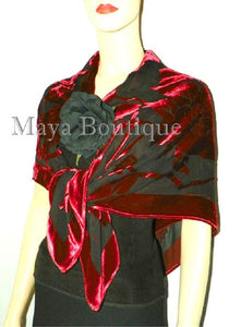 Piano Shawl Wrap Scarf Silk Burnout Velvet Red & Black No Fringe Maya Matazaro