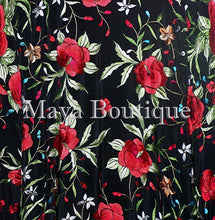 Red Roses Hand Embroidered Flamenco Silk Piano Shawl Huge 90" Maya Matazaro