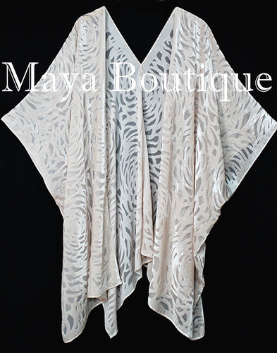 Ivory Pearl Camellia Burnout Velvet Caftan Kimono Jacket Maya Matazaro USA Made