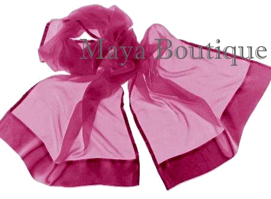 MAYA WINE CHIFFON SILK SHAWL SCARF WRAP SATIN BORDER