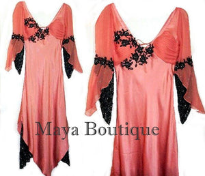 SILK CHIFFON SATIN BEADED LACE DRESS VICTORIAN STYLE SMALL-MEDIUM Maya Dresses