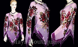 Victorian Roses Silk Top Blouse Beaded Burnout Velvet Lilac Maya Clothing S - XL