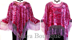 SILK PONCHO SHAWL TOP VELVET DELICIOUS RASPBERRY NEW WT MAYA HAND DYED