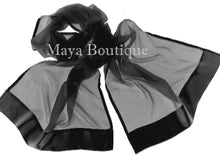 Black Silk Chiffon Scarf Shawl Wrap Satin Border Maya Matazaro + Gift Box