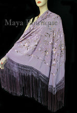 Flamenco Embroidered Silk Piano Shawl Wrap Lilac Multi Flower & Birds 84" Maya