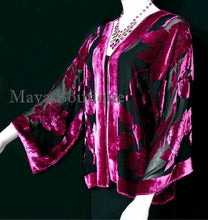 Silk Burnout Velvet Jacket Short Kimono  Raspberry Black No Fringe Maya Matazaro