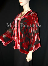 Poppy Red Silk Burnout Velvet Jacket Short Kimono Style No Fringe Maya Matazaro