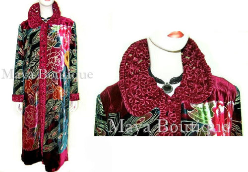 Opera Coat Duster Silk Velvet Red Multi PEACOCK Lined M / L Long Maya Matazaro