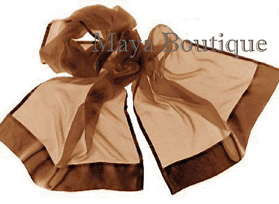 MAYA COPPER CHIFFON SILK SHAWL SCARF WRAP SATIN BORDER