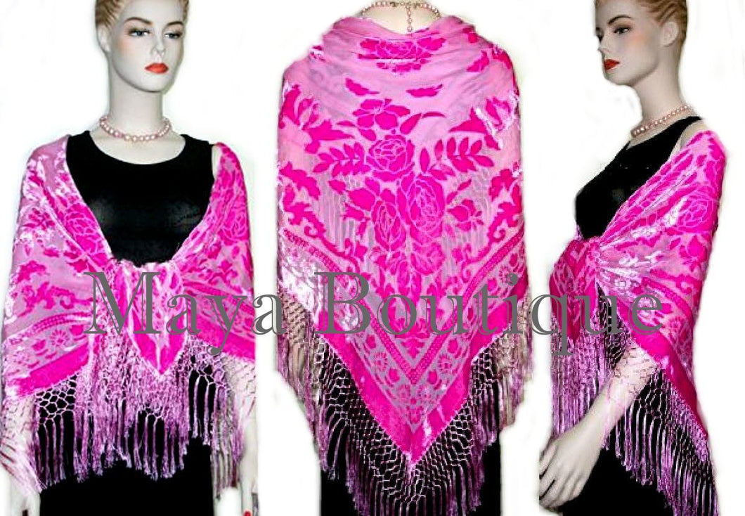 Piano Shawl Wrap Scarf Frige Silk Burnout Velvet Candy Pink Maya Matazaro