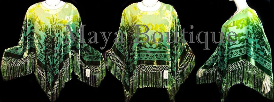 Dyed Silk Poncho Shawl Top Lime & Green Maya Matazaro