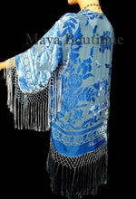 Maya Matazaro Sky Blue Silk Burnout Velvet Fringe Jacket Short Kimono