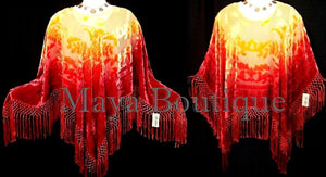 Poncho Shawl Top Hand Dye Red & Gold Ombre Silk Burnout Velvet Maya Matazaro