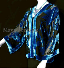 Silk Burnout Velvet Jacket Short Kimono Blue & Black No Fringe Maya Matazaro