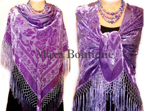 Piano Shawl Wrap Scarf Silk Burnout Velvet Lavender New MAYA SHAWLS