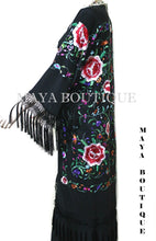 Embroidered Silk Fringe Jacket Flamenco Kimono BLACK & MULTI Maya Matazaro
